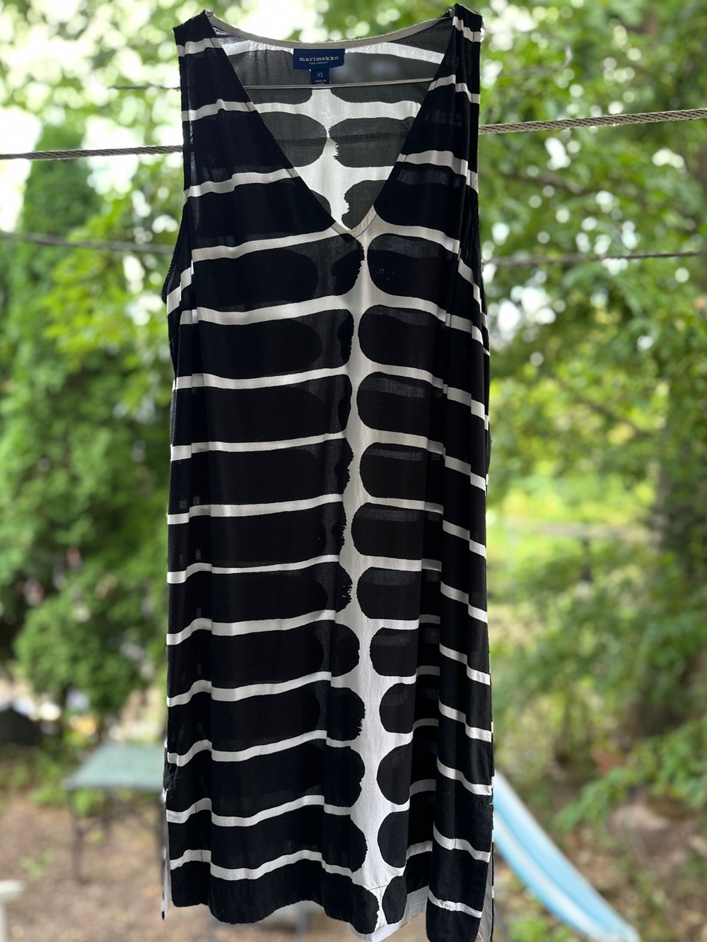 Marimekko Black and White Short V-Neck Dress